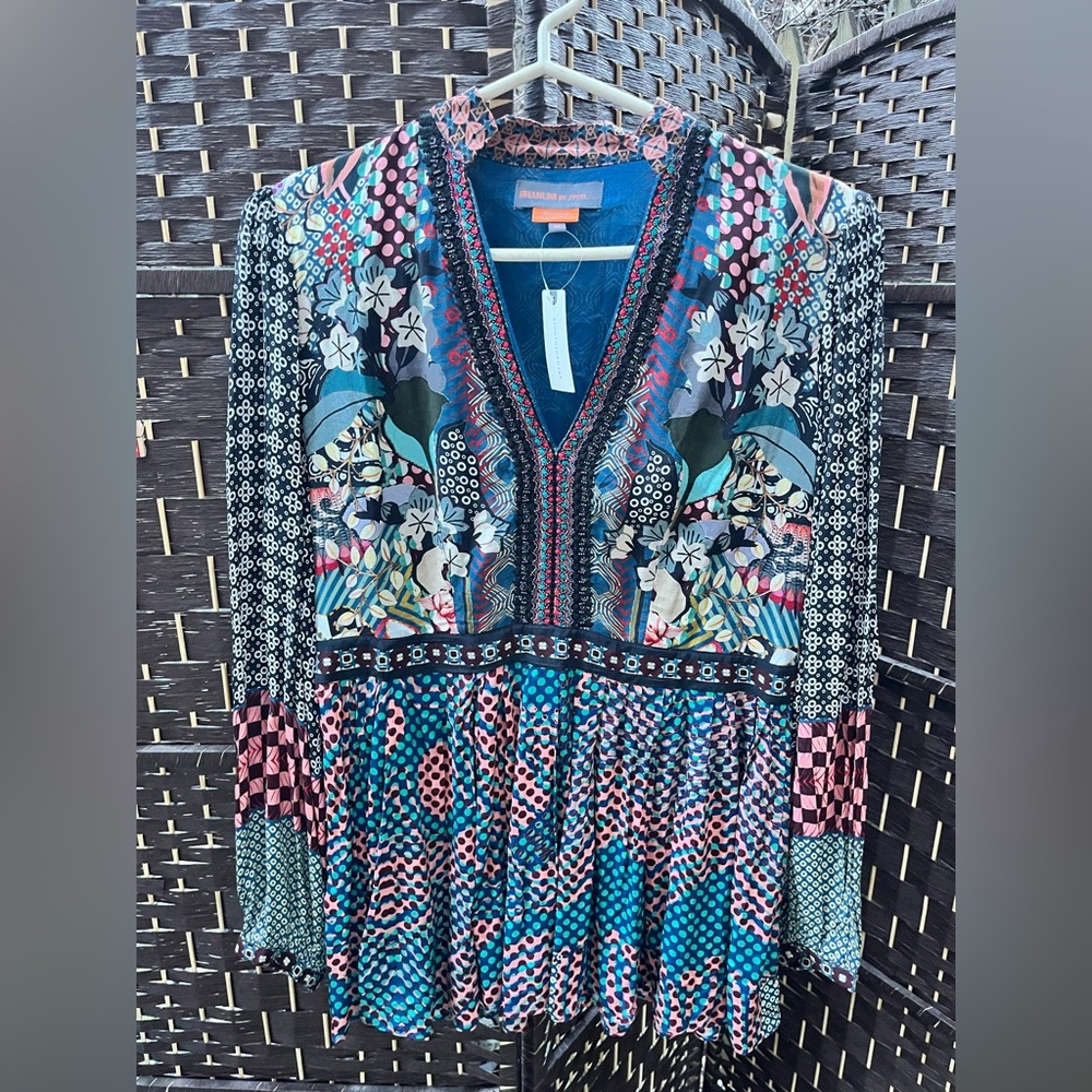Anthropologie x Bhanuni by Jyoti Ronika Babydoll Blouse Tunic Top Size M
